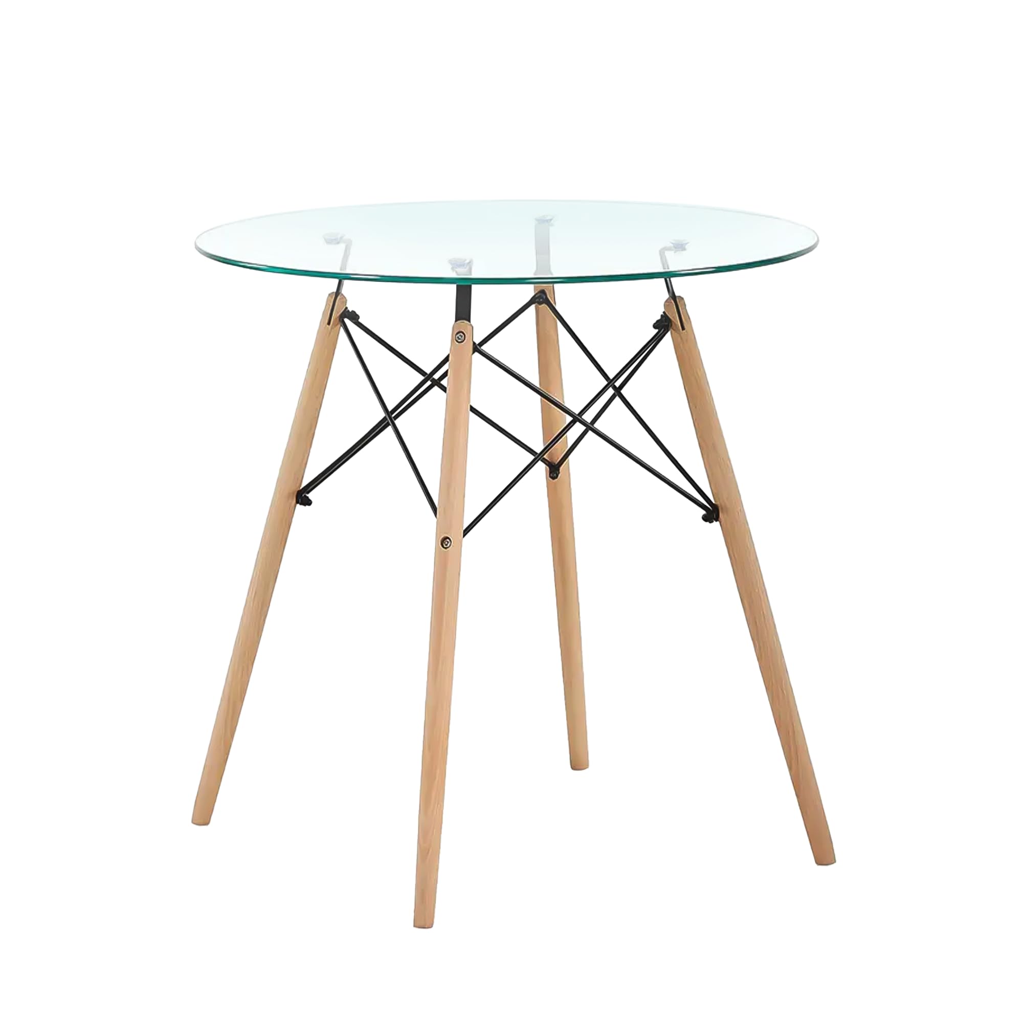 Fab Glass and Mirror Wood Table Bases with Round Glass Dining Table Top 36 Inches-1/2 Thick, Elegant Dining Table Round, Perfect for Glass Kitchen Table Design and Versatile Decor