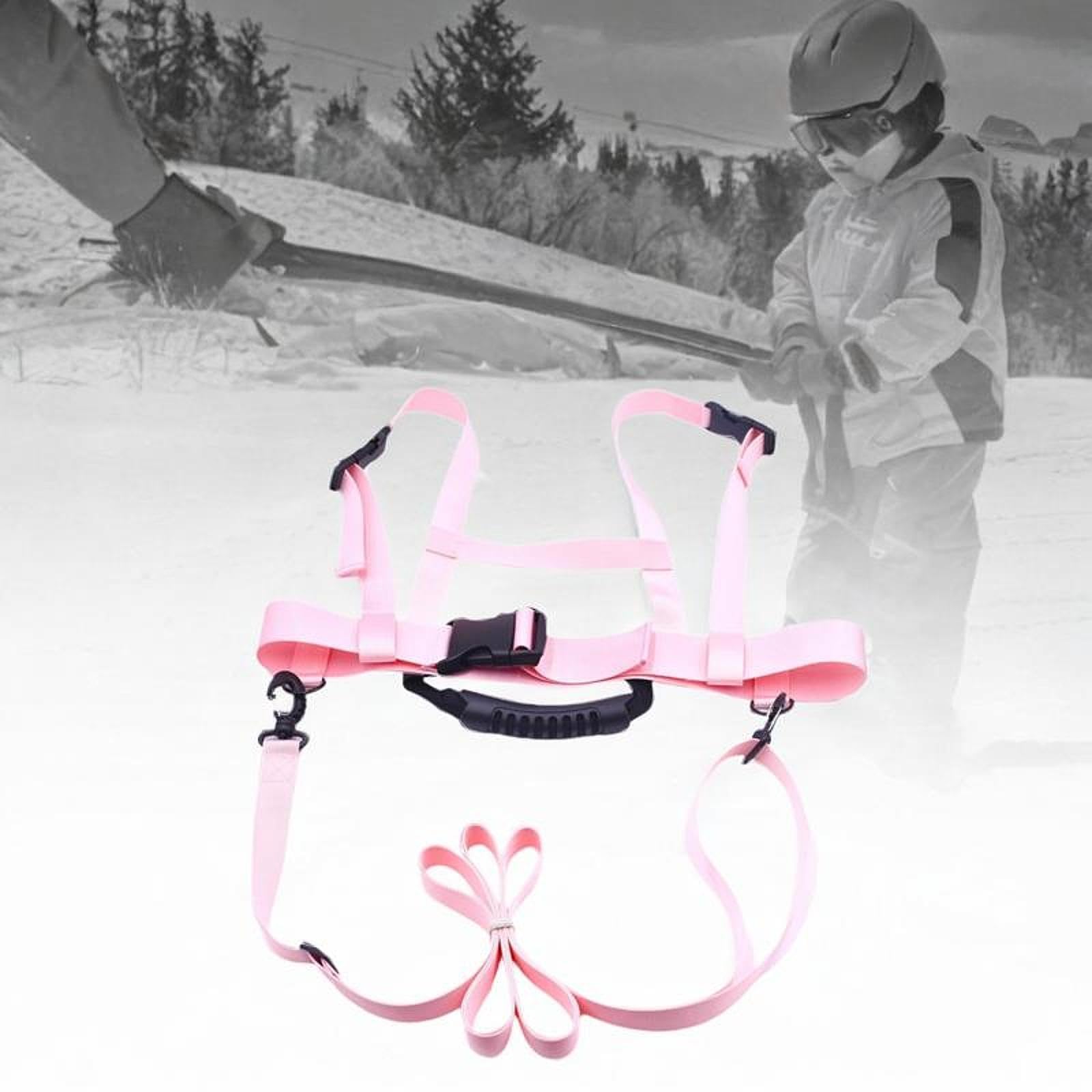 Vaveren Kids Ski Snowboard Harness Halter with Handle Skiing Harness Adjustable Shoulder Strap for Skateboarding Skating Fundamental, Pink