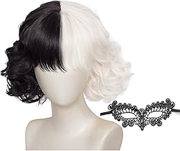 Half Black Half White Cosplay Short Wig, Halloween Short Black and White Wig, Cosplay Costume Wig, for Halloween Carnival and Costume Party