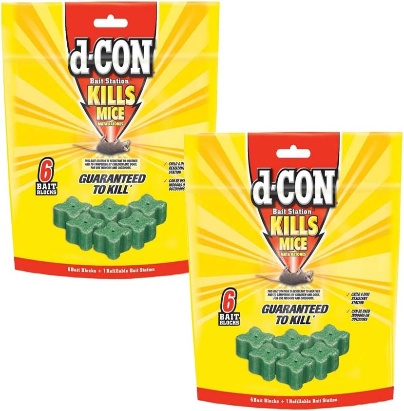 d-Con Rodent and Mouse Bait Station Corner Fit, 2 Bait Stations + 12 Refills