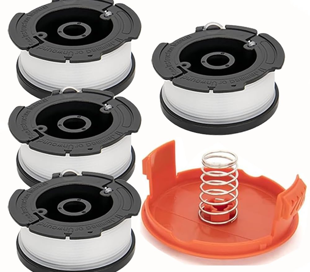 Fengfire Spool Trimmer Spool Compatible with Black Decker Replace AF-100 ST5530-GB GLC3630L20-GB STC1820PC-GB BESTA530-GB BESTA525-GB,with Spool Cover and Spring (FH-BD-N-4+1)