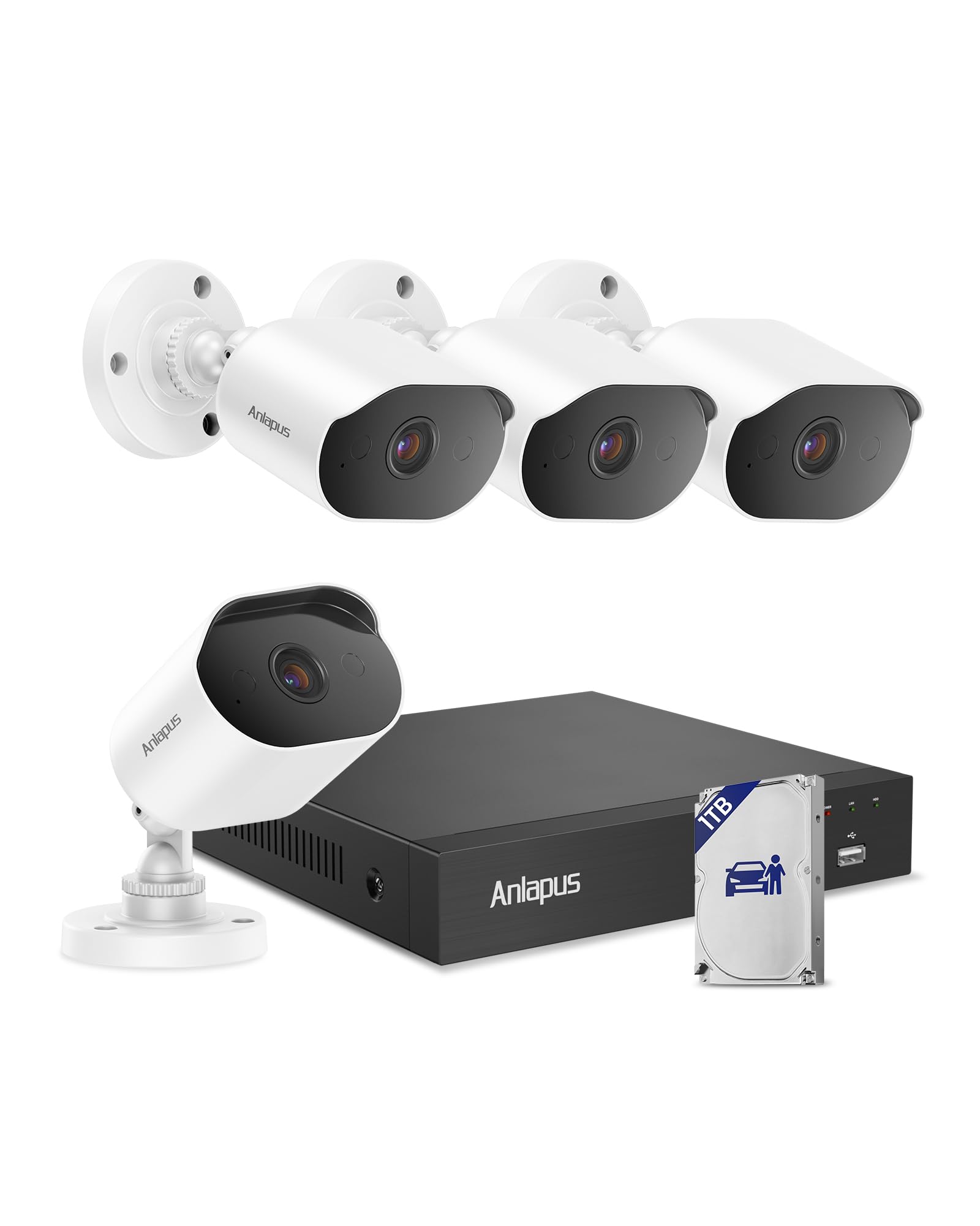 Anlapus 4K Security Camera System, 4pcs 8MP Wired CCTV Cameras, 1TB HDD