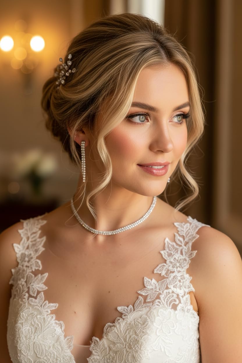 Schmuckset Damen Silber – Strass Choker Collier Halskette & Ohrringe – Elegantes Schmuck Set für Hochzeit Abiball Jugendweihe Kommunion Ball