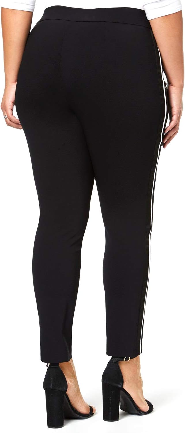 INC Womens Plus Contrast Trim Satin Stripe Skinny Pants Black 20W