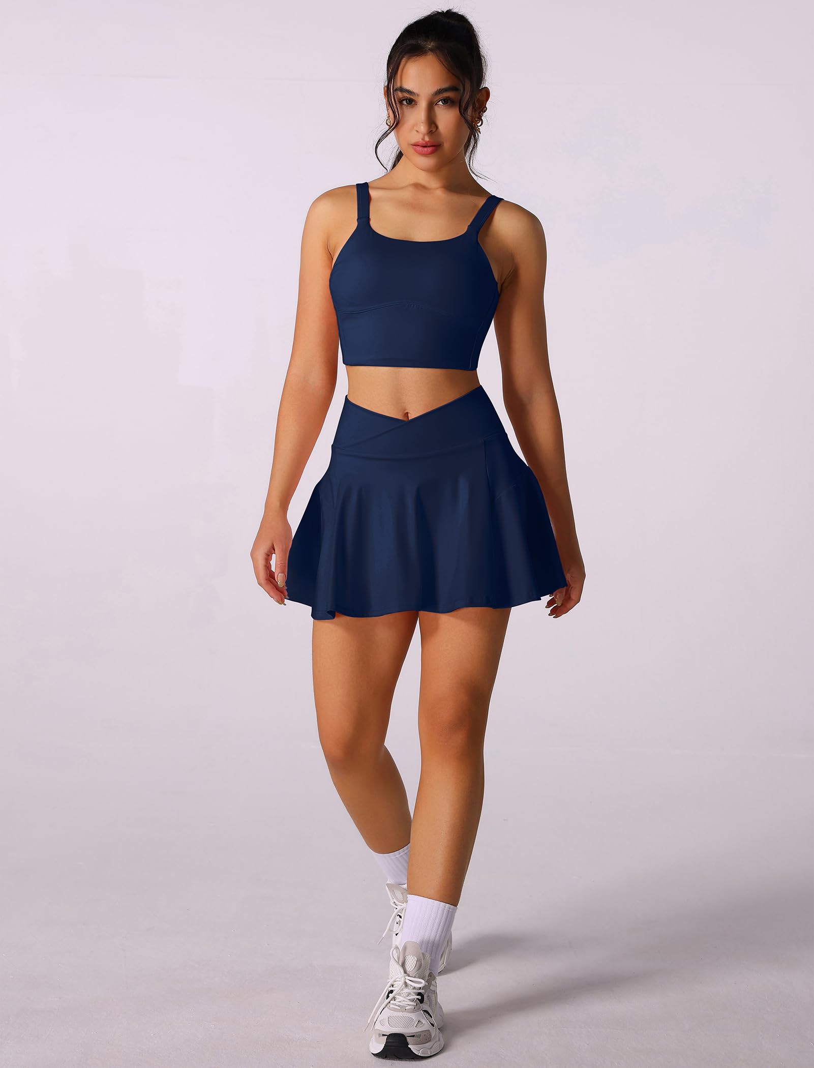 ABEHIK Ensemble de jupes de tennis deux pièces pour femme - Jupe plissée taille haute - Robe de tennis - Soutien-gorge de sport, golf, tenue d'entraînement athlétique