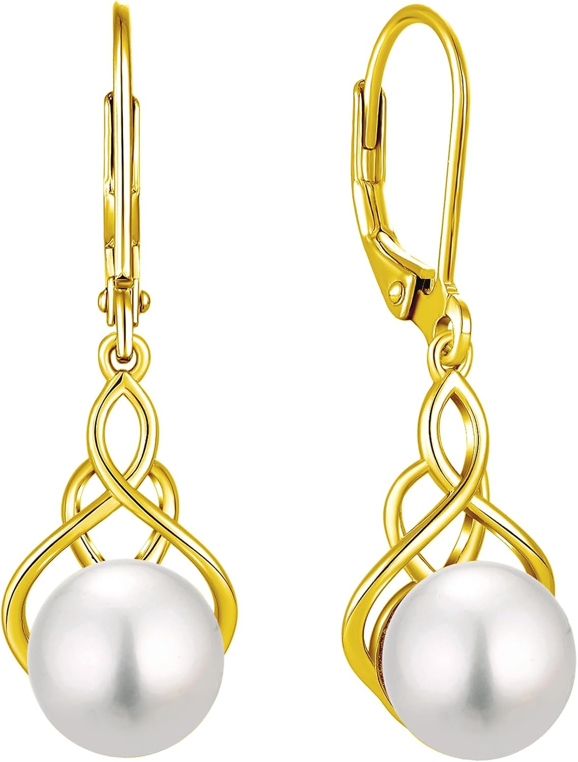 Celtic Knot & Infinity Pearl Earrings for Women - 925 Sterling Silver Dangle Earrin...