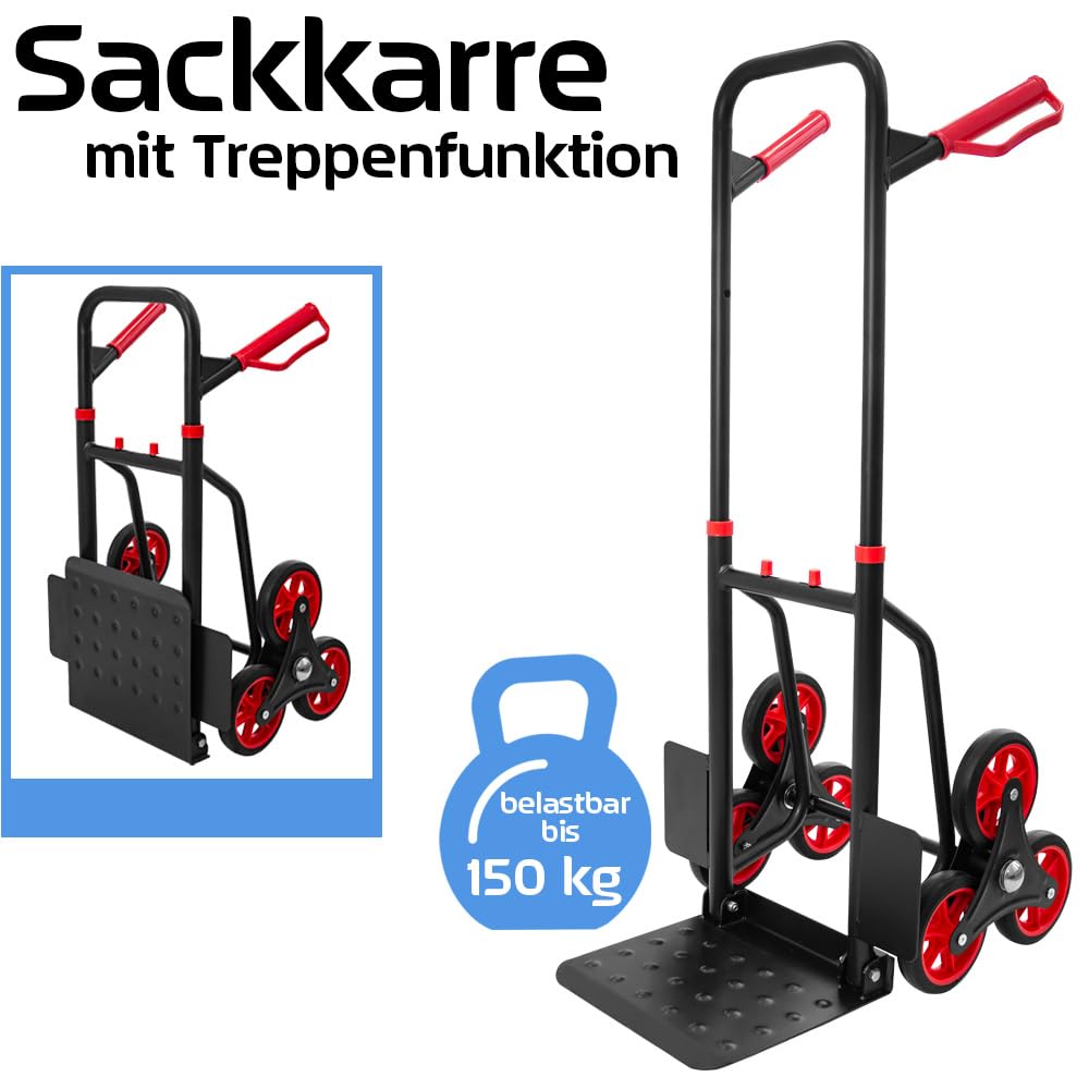 Trucky Treppenkarre Sackkarre 150 kg Stapelkarre Transportkarre Treppensteiger klappbar Treppensackkarre Schwarz Treppen Stahl