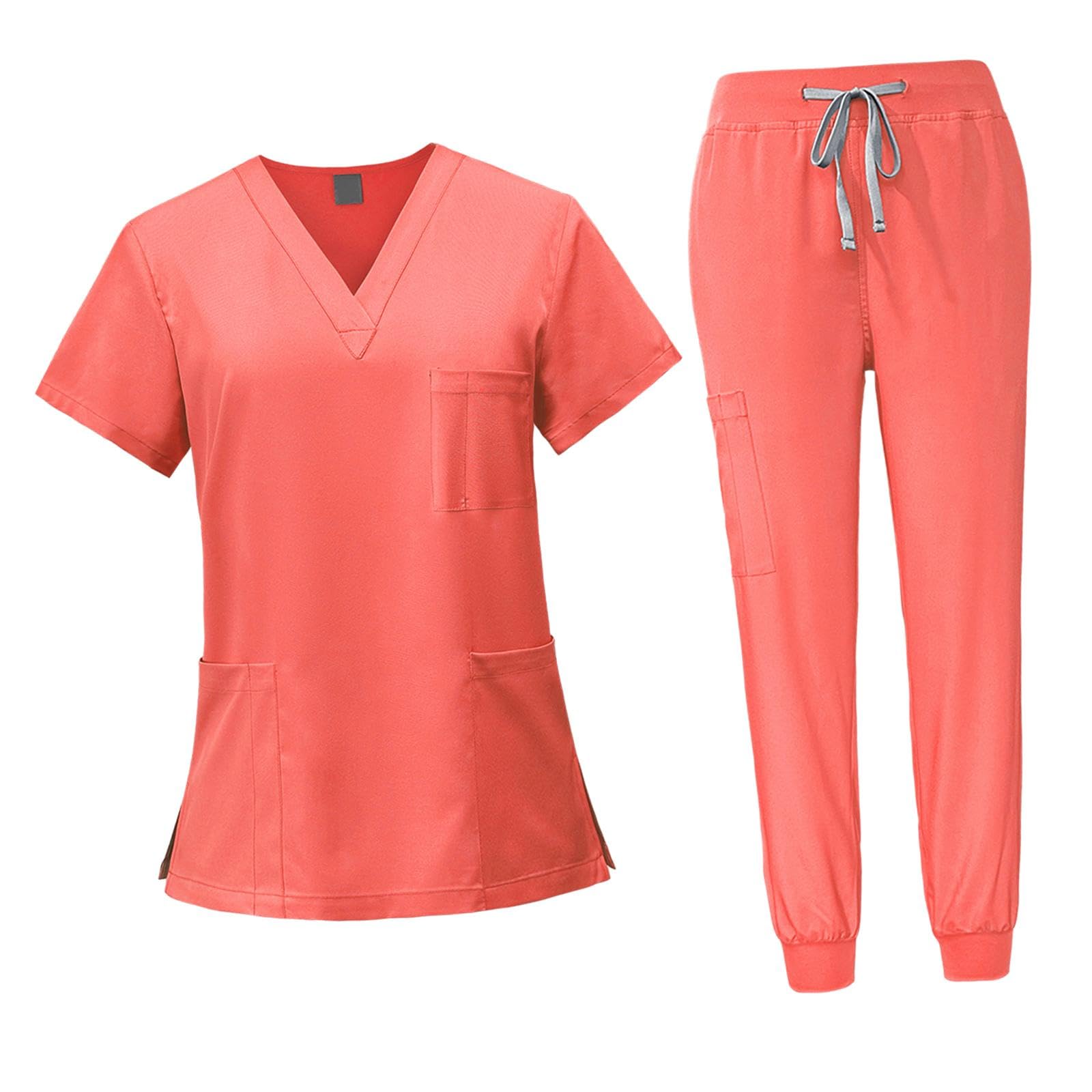 Oshhni Conjunto de uniforme médico para mujer, camiseta y pantalones de enfermera de manga corta, traje de trabajo de enfermería