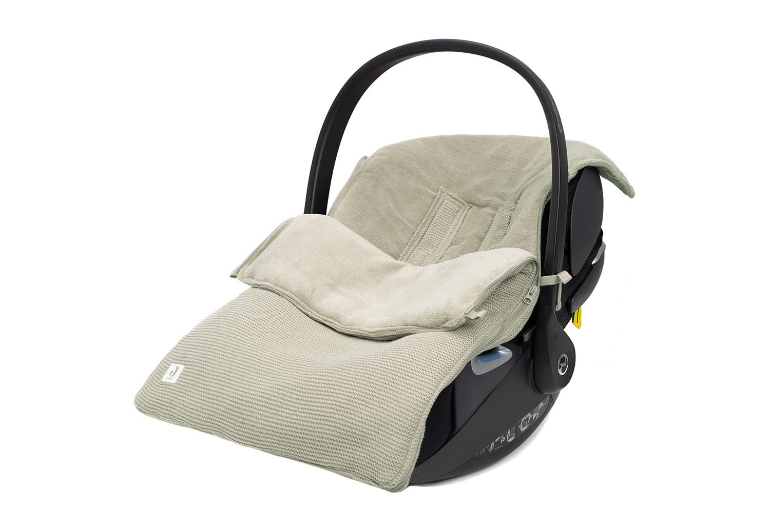 Jollein Fußsack Basic Knit Olive Green - Für Babyschale Kinderautositz Gruppe 0+ und Kinderwagen - Für 3-Punkt- und 5-Punkt-Gurt - Strickmuster und Fleece Futter - Olivgrün