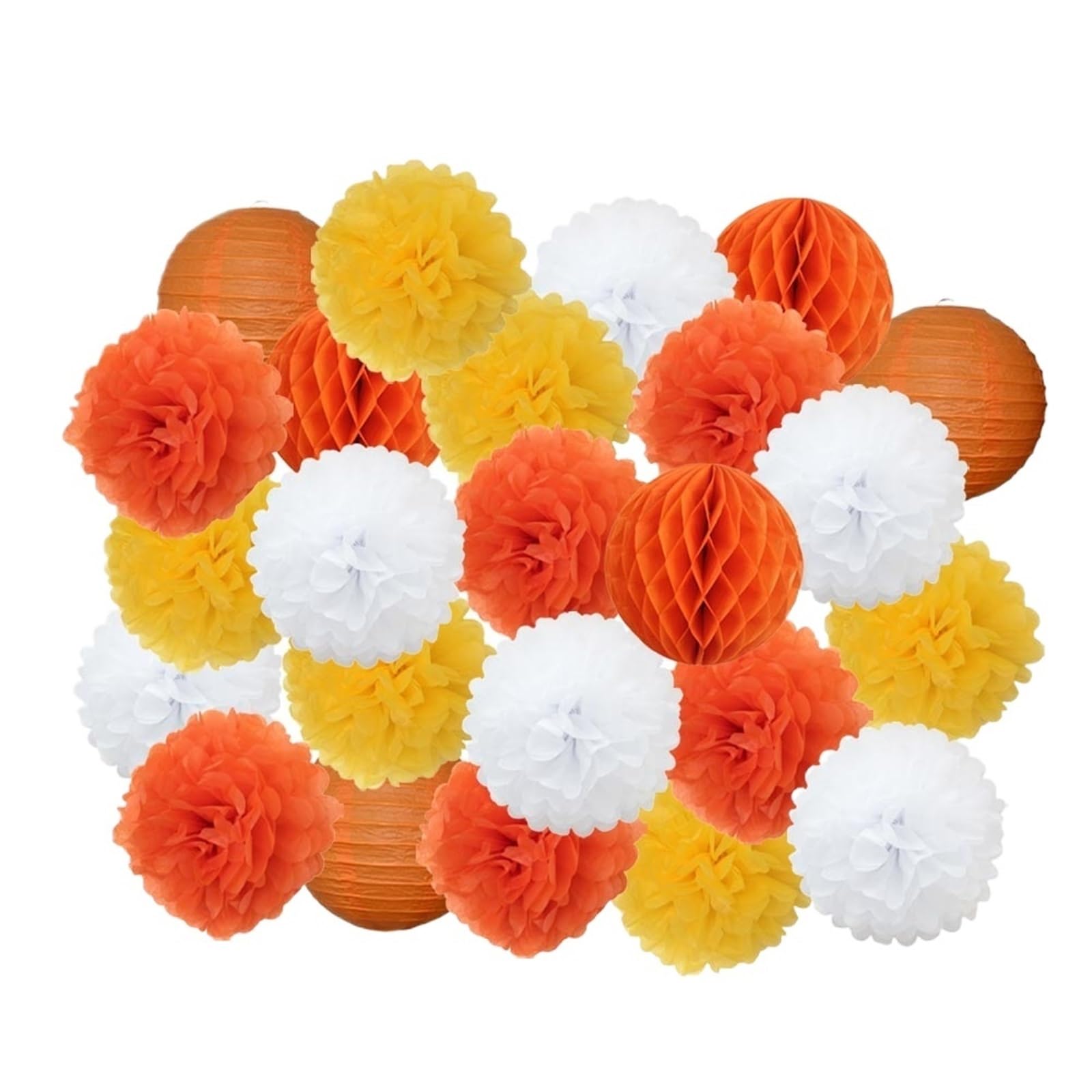Paper Lanterns Boy Girl Birthday Party Favor Pink White Set Round Paper Ball Lantern Folding Baptism Wedding Decor Pompom(Orange Set,8inch(20cm))