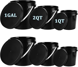 Acrux7 6 Pack Plastic Paint Containers with Lids, 1 Gallon (2) + 2 Quart (2) + 1 Quart (2) Empty Paints Buckets with Handles, Small Pastic Paint Cans Container for Leftover Paint, Crafts, Arts
