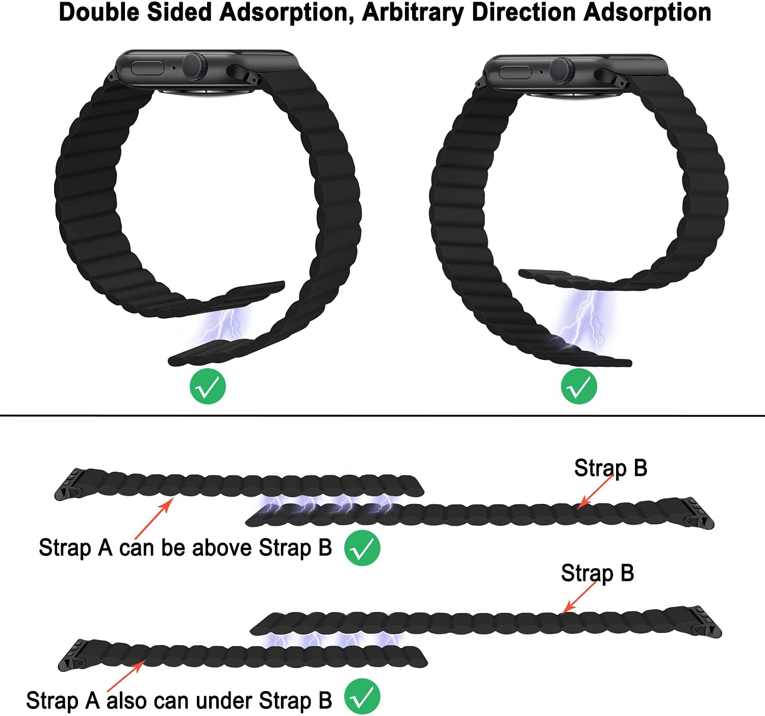 Tasikar Magnetic Straps Compatible with Apple Watch Strap 49mm 45mm 44mm 42mm Ultra 2 Ultra Series 9 8 7 6 5 4 3 2 1 SE 2 SE, Silicone Band with Magnetic Closure for Men Women (Black) - Image 7