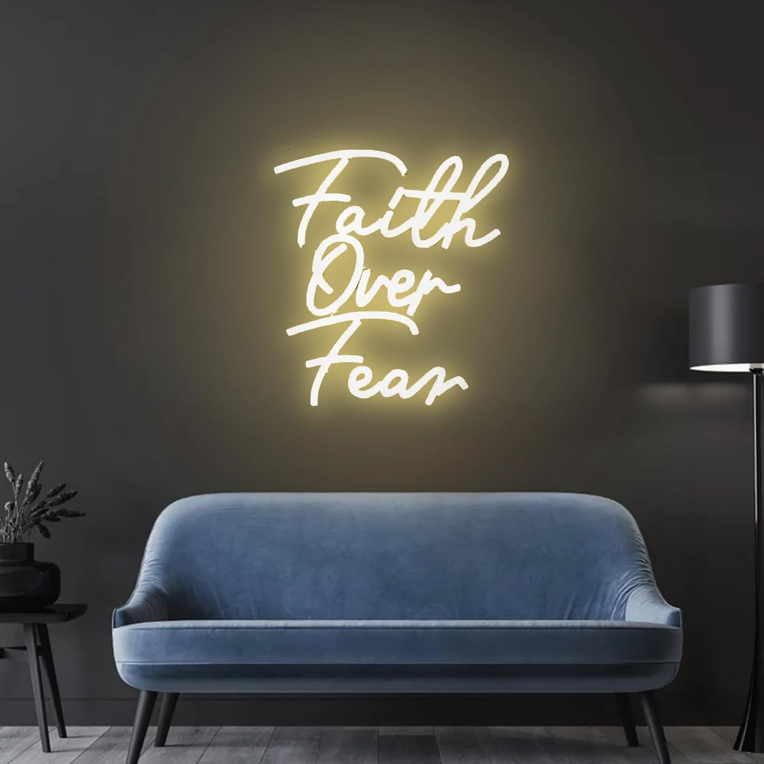 Faith Over Fear Neon Sign 20 inches LED Bible Verse Wall Decor Christians Light Up Signs for Home Bedroom Church Festivals Party