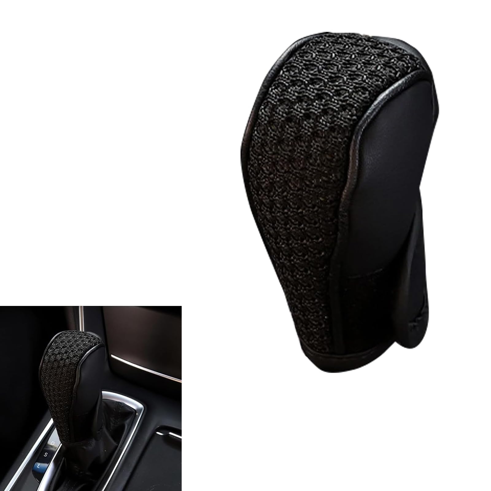 Leather Car Gear Shift Knob Cover Ice Silk Non-slip Breathable Shift Lever Protector for All Seasons Perfect Coverage