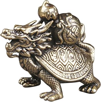 Cabilock Brass Dragon Turtle Statue Retro Miniature Dragon Turtle Figurine 1.49 Inch Desktop Ornament for Home Office Shelf and Indoor Desktop Decor