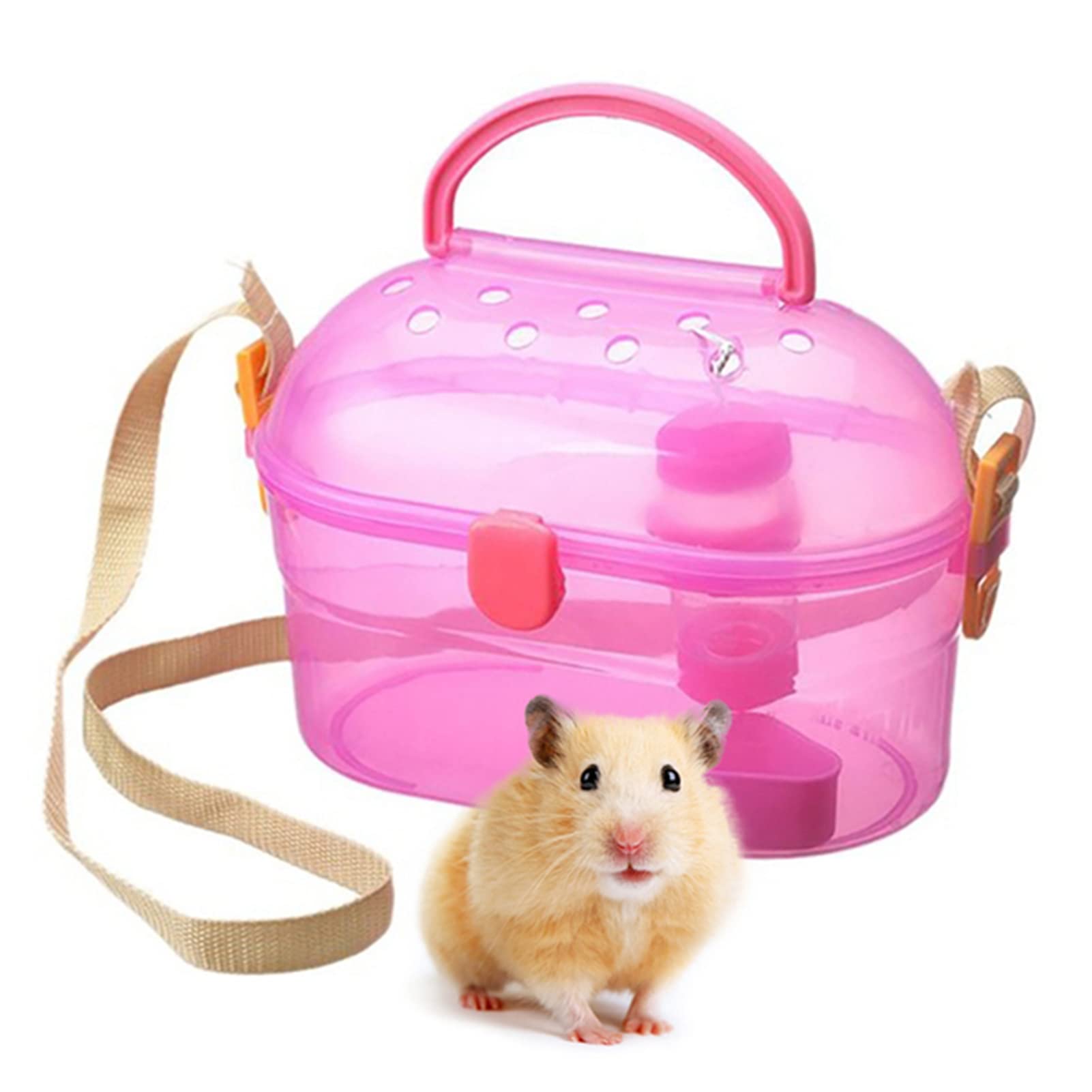 xixi-home Portable Hamster Cage Hamster Carrier for Syrian Hamsters Pet Travel Outdoor Carrier with Water Bottle Food Feeder Small Animal Habitat for Gerbil,Dwarf,Russian Dwarf Hamster (Pink)
