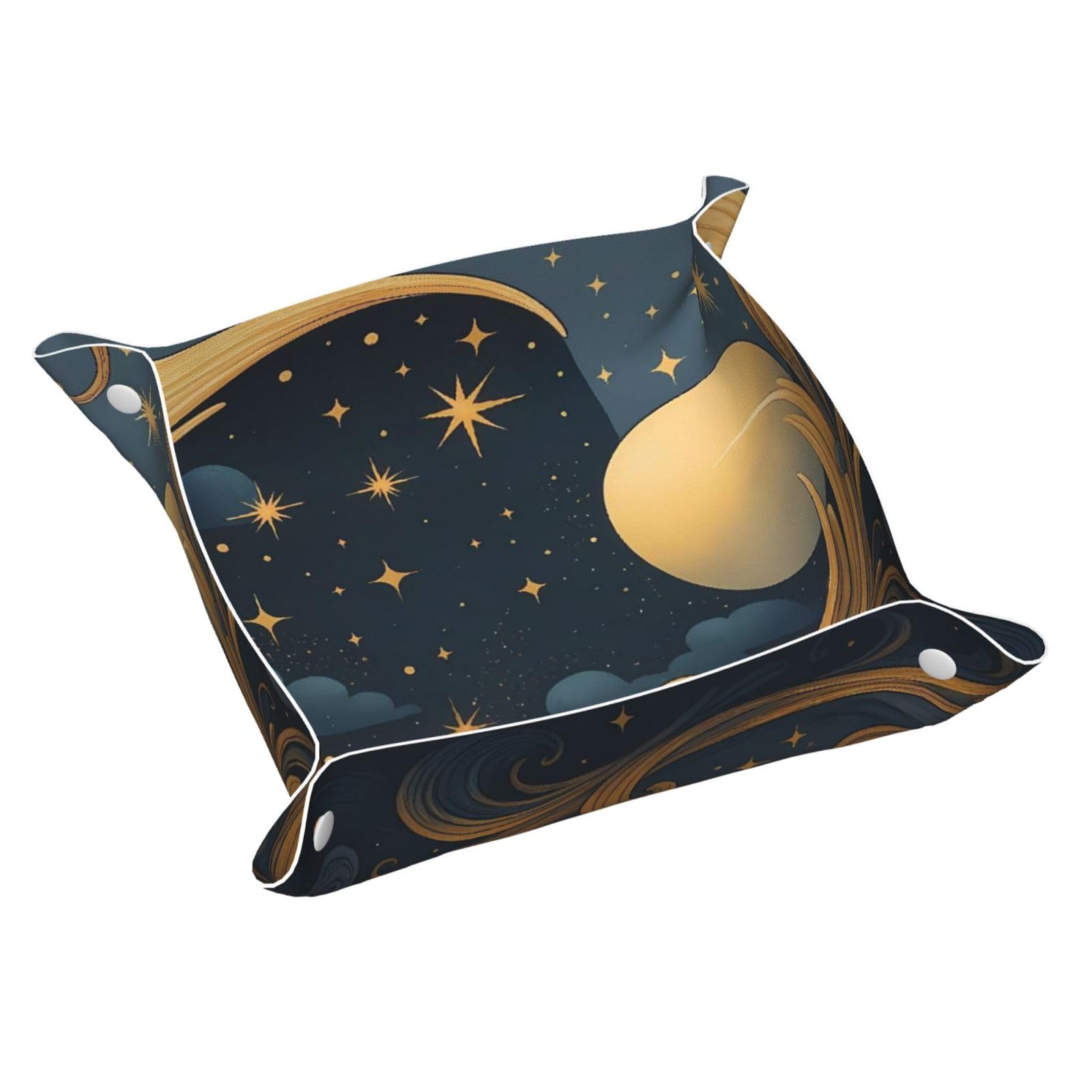 HLBSDM Mystical Moon & Starry Tray Men's Leather Valet Parking Portable Entrance Trays Bedside Storage Box