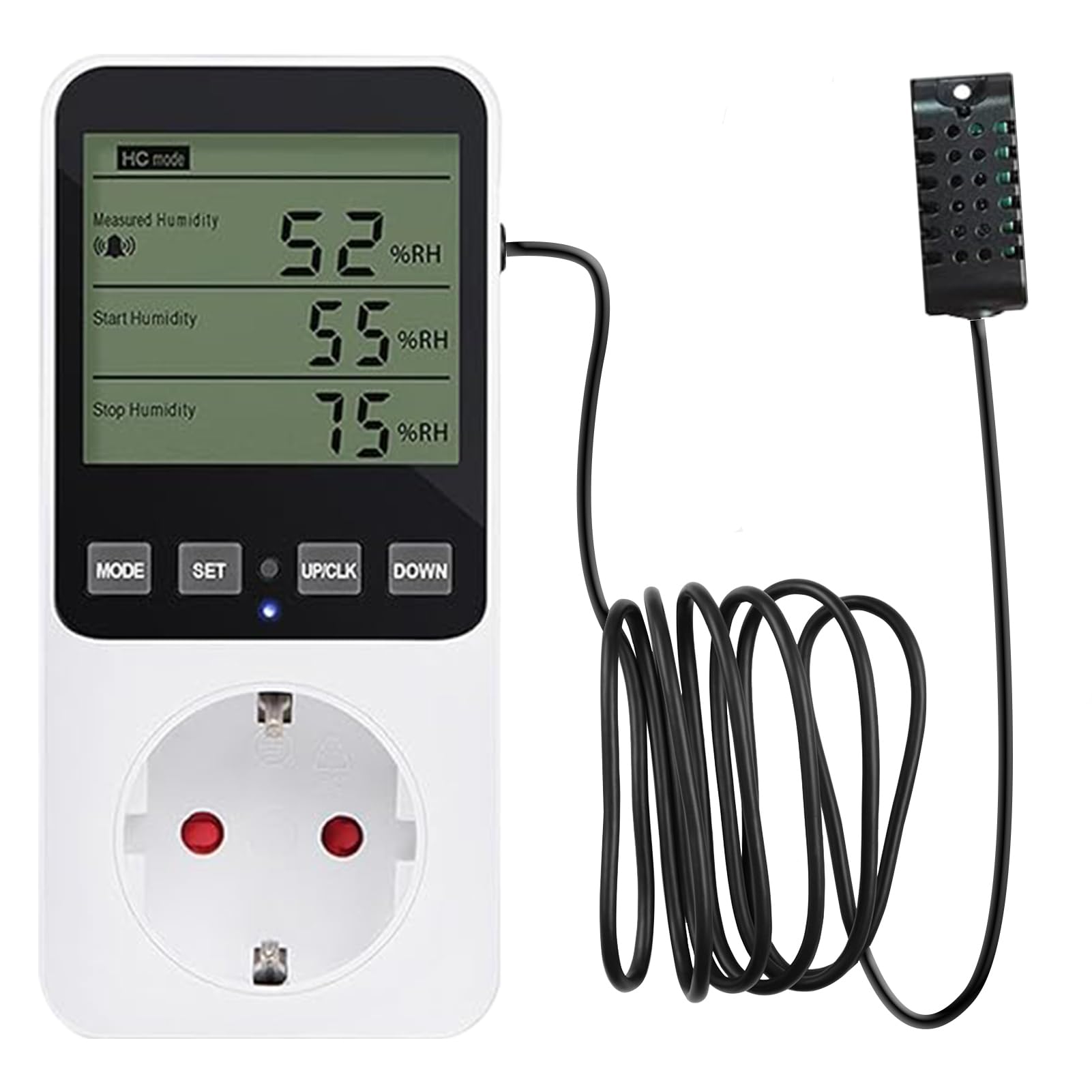 Régulateur d'humidité 230 V, thermostat numérique hygrostat prise avec capteur, interrupteur de température, régulateur d'humidité pour serre, terrarium, humidificateur, aquarium