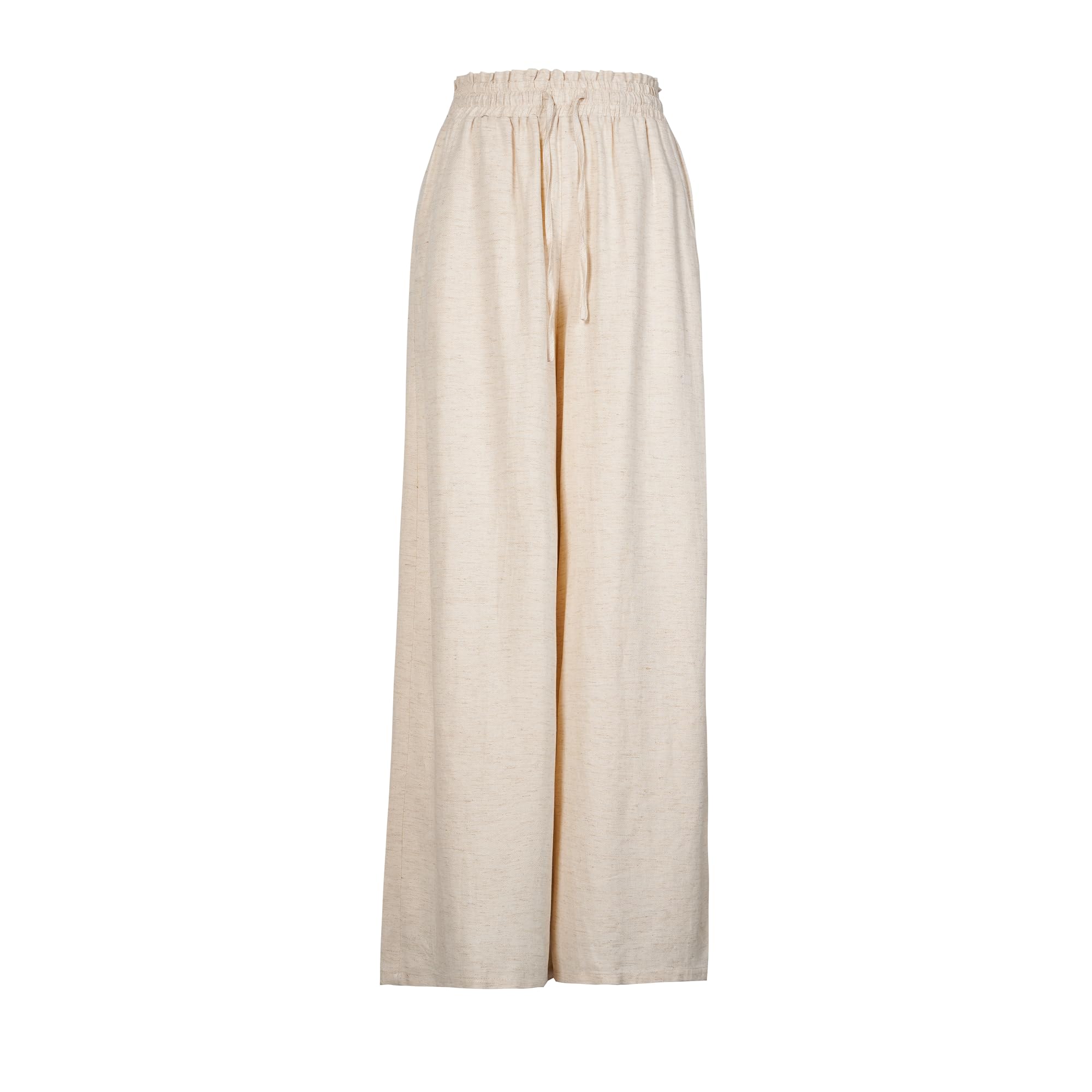 Womens Drawstring Elastic High Waist Wide Leg Cotton Linen Trousers