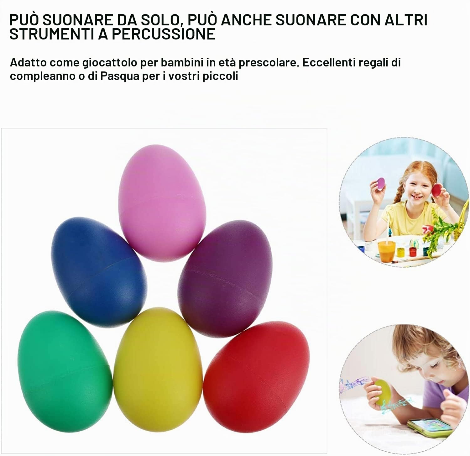 24 pezzi 6 colori uova maracas uova, shaker per uova, ritmo in plastica, uova agitate per bambini e bambini piccoli, per regali di Pasqua