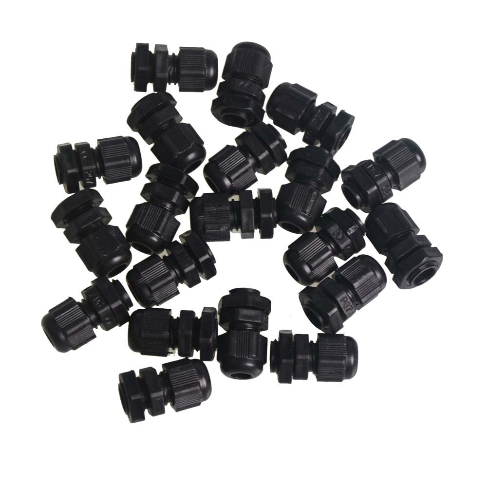 20pcs Waterproof Cable Range PG7 3-6.5mm Black Cable Gland Connector