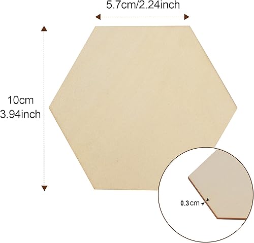 Miniatura 2 de 50 piezas de madera en blanco sin terminar, de 4 pulgadas de hexágono natural, recortes de madera para manualidades, pintura de pirógrafo, manchado,