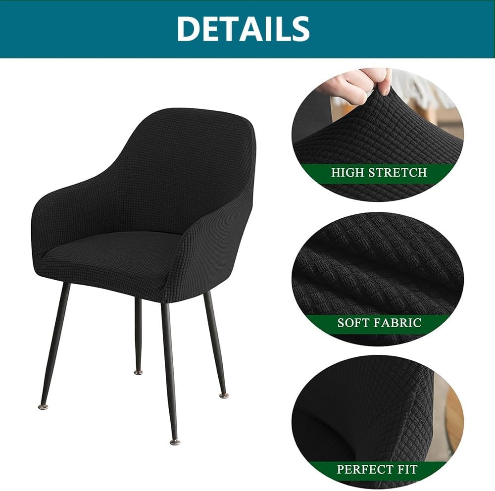 Waterproof Curved Back Chair Covers, Stretch Dining Chair Covers, Vanity Chair Cover Swivel Armrest Accent Chair Covers for Home Office Kitchen Banquet (Color : Black, Size : 6PCS)