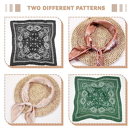 Syhood 4 Pcs 27'' Square Satin Head Scarves Satin Bandanas for Women Halloween Headband Silk Feeling Scarves Boho Headwear2