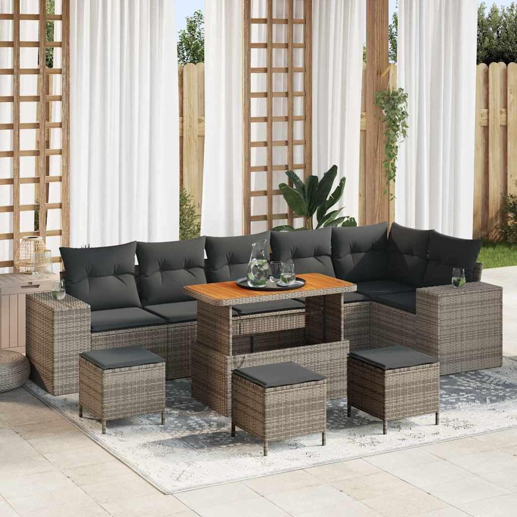 Set di mobili da giardino in polyrattan, 10 pezzi, con tavolo