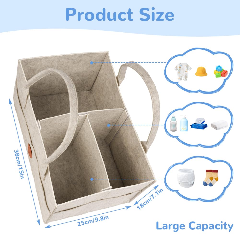 Organisateur de Couches Bébé, Panier Rangement avec Compartiment Amovible en Feutre
