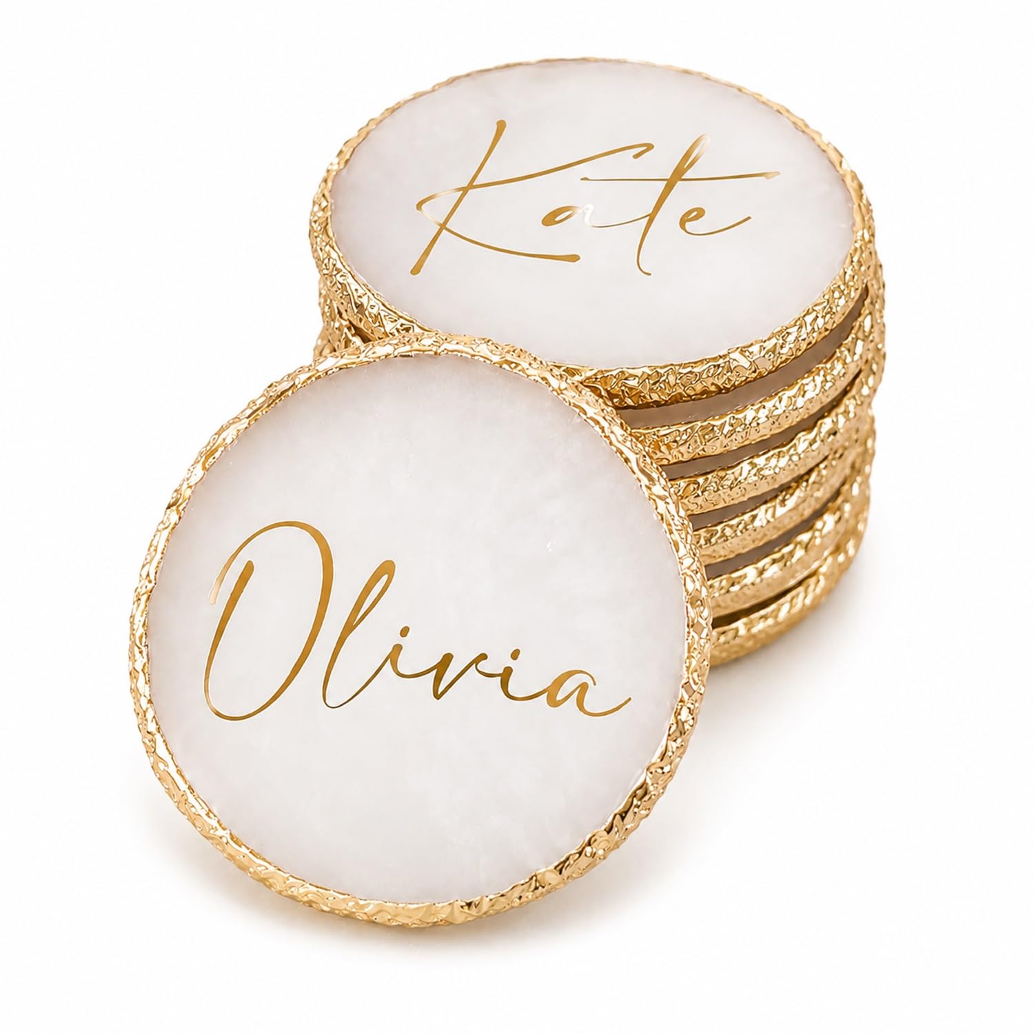 One-of-a-Kind Custom Geode Coasters - Hand-Painted Gold Rim Resin Agate Slices - Personalized Name Coasters For Desk, Artisan Crafted Housewarming Present