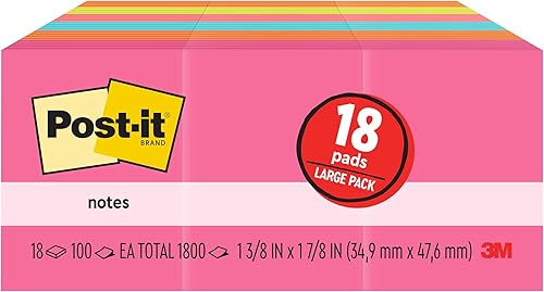 Post-it Mini notas, 1 3/8 pulgadas x 1 7/8 pulgadas, 18 blocs, notas adhesivas favoritas #1 de Estados Unidos, colección Poptimist, colores