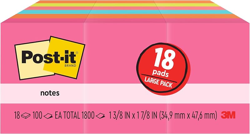 Notas Post-it, 1,38 x 1,88 pulgadas, Colección Poptimistic, 18 blocs | Útiles escolares y productos de oficina