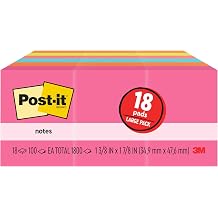 Post-it Mini Notlar, 1 3/8 "x 1 7/8", 18 Pedi, Amerika'n n 1 Numaral  Favori Yap kan Notlar , Poptimistic Koleksiyonu, Parlak Renkler Mavi, Turuncu, Pembe, Ye il, Temiz  karma, Geri