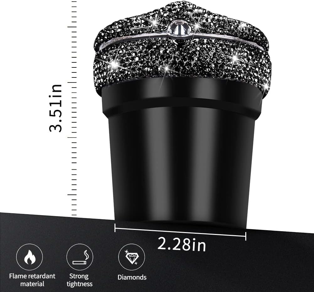 eing Car Ashtray Portable Cigarette Smokeless Cylinder Cup Holder with Blue LED Light Indicator and 2 Replacement Batteries,Car Accessories for Women,Ideal for Car,Home and Office,1-Pack Black+Black