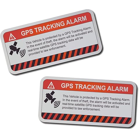 Decals by Haley 2 Pack GPS Stickers Alarm Security Vinyl Warning Tracking Sticker Tracker on 3M Vinyl - Safe for Vehicle Paint - Perfect for Bikes, Equipment, Scooter, Bicycle RFID Micro System