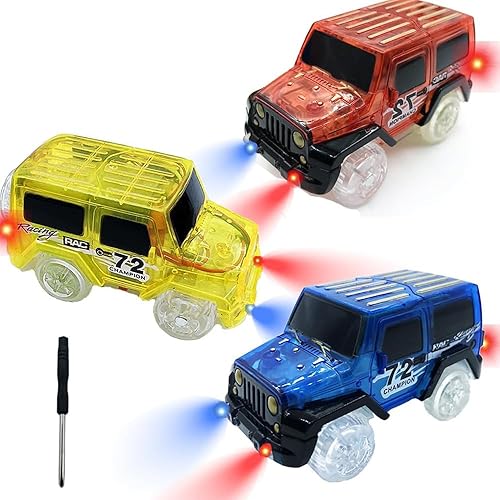 Tracks Cars Replacement with LED Light Glow Car Toys, Glow in The Dark, Race Cars Track Compatible with Car Tracks Toys for Kids for Boy Girl Age