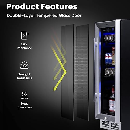 Miniatura 6 de COSTWAY Refrigerador de bebidas de 15 pulgadas, mini refrigerador de 3.5 pies cúbicos con puerta de cristal, cerradura y estantes extraíbles para