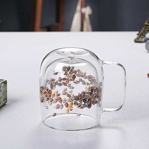 Miniatura 6 de Taza de café de vidrio de doble pared, taza de café de 11.8 fl oz, taza de vidrio transparente con flores secas y conchas para cocina (flores)