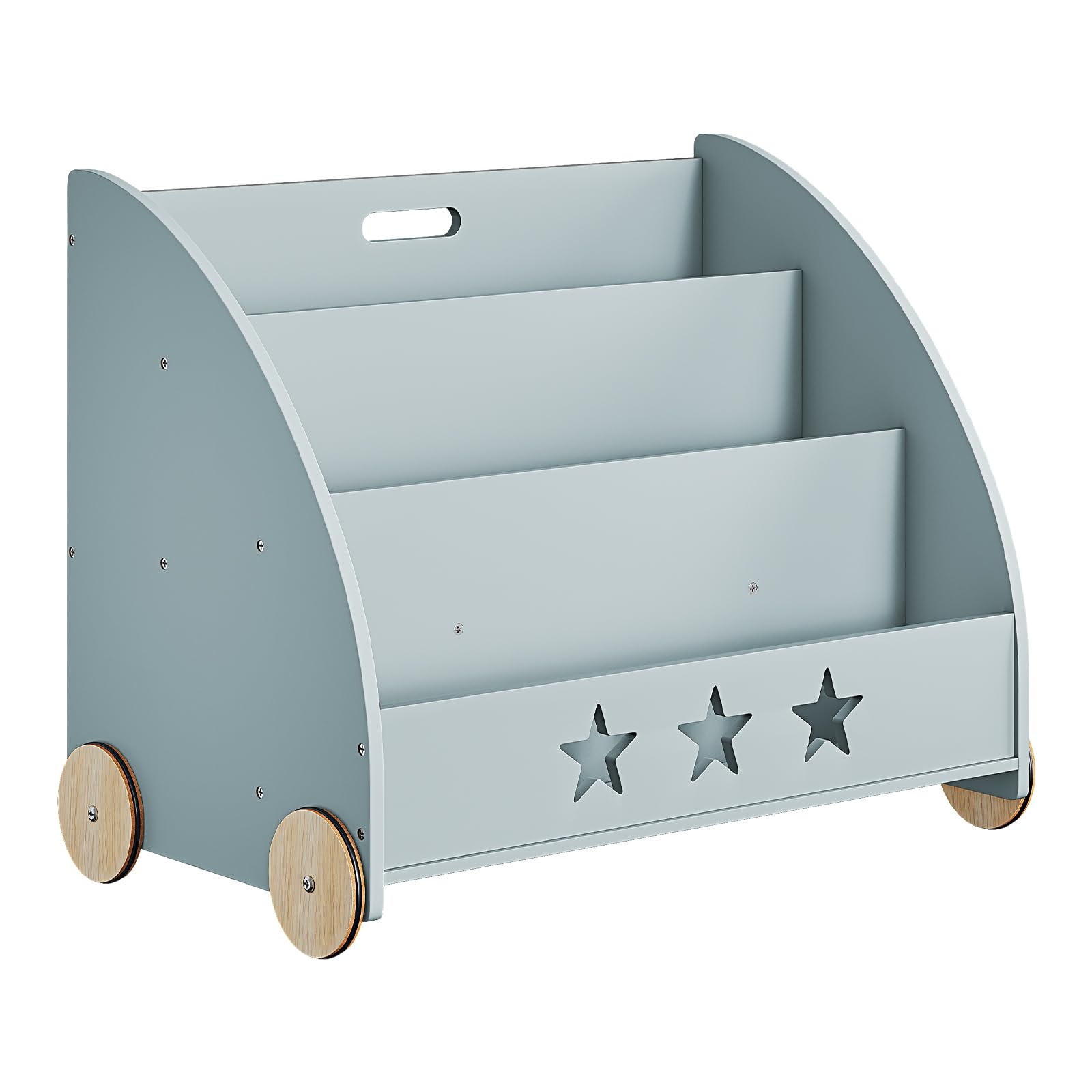 WOLTU Estantería para Niños con 4 Ruedas y 3 Estantes Pequeños, Librero Infantil para Habitación Organizador Multiusos, Estante de Mini Libreria Gris Maderam