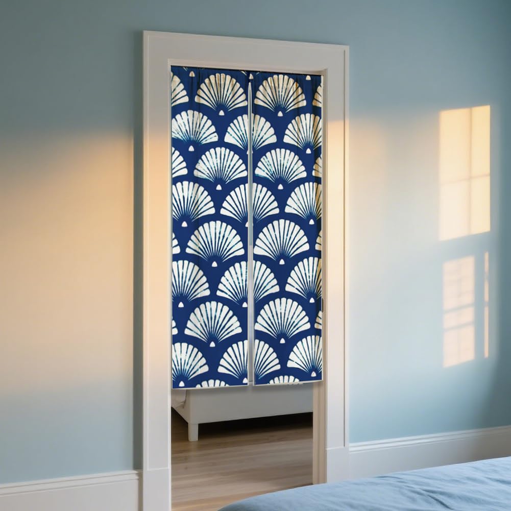 CHGCRAFT Rideau Porte Éventail Blanc pour D'Entrée Style Japonais Rideaux Séparation Pièce à Motif Indigo Rideau de Portes Pliantes pour Placard Chambre à Coucher Salon Porte D'Entrée 59x33 Pouce