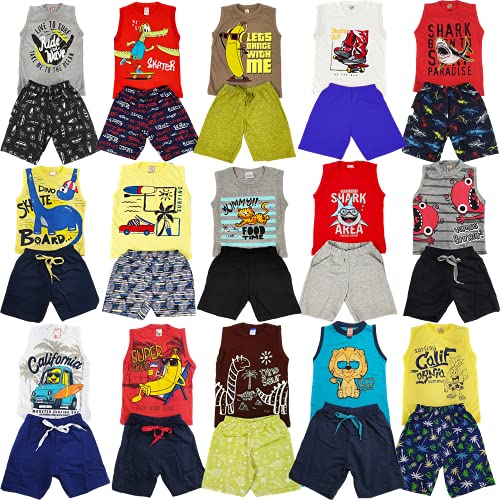 KIT Roupas De Crianças 2 Conjuntos MENINO 1 Manga curta + 1 Regata Machão Infantil/Juvenil 1 a 16 An