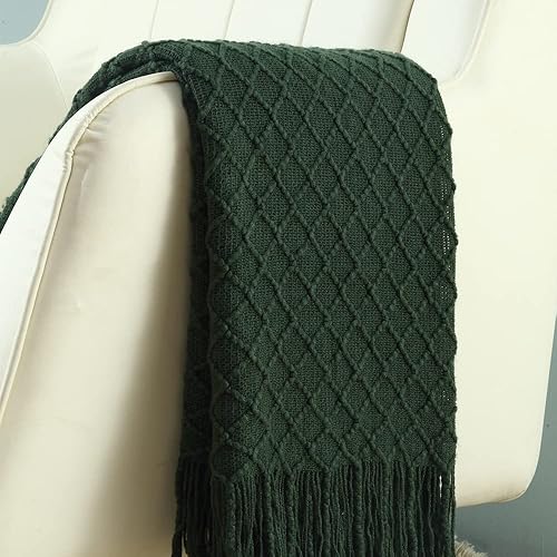 Miniatura 4 de CREVENT Manta decorativa de punto para sofá, silla, cama, suave, cálida, acogedora, ligera, para primavera y verano (50 x 60 pulgadas, verde bosque)