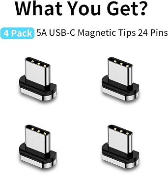 磁気コネクターチップヘッド 24ピン USB-C Androidデバイス用 4パック 100W磁気USB-CアダプターUSB3.1のみに対応