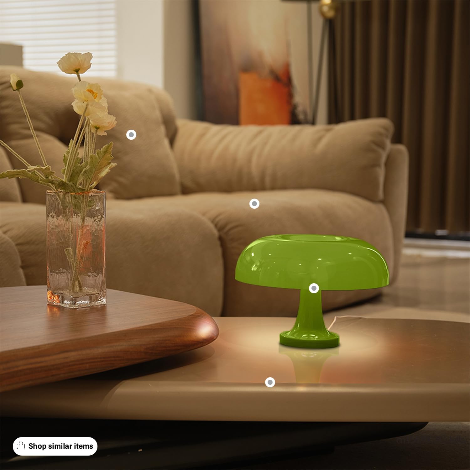 Cordless Mushroom Table Lamp, Rechargeable Orange Bedside Lamp with Touch Control and 3 Color Stepless Dimming, Portable Desk Lamp for Dinner/Restaurant/Bedroom (W11'' x H7.67'')