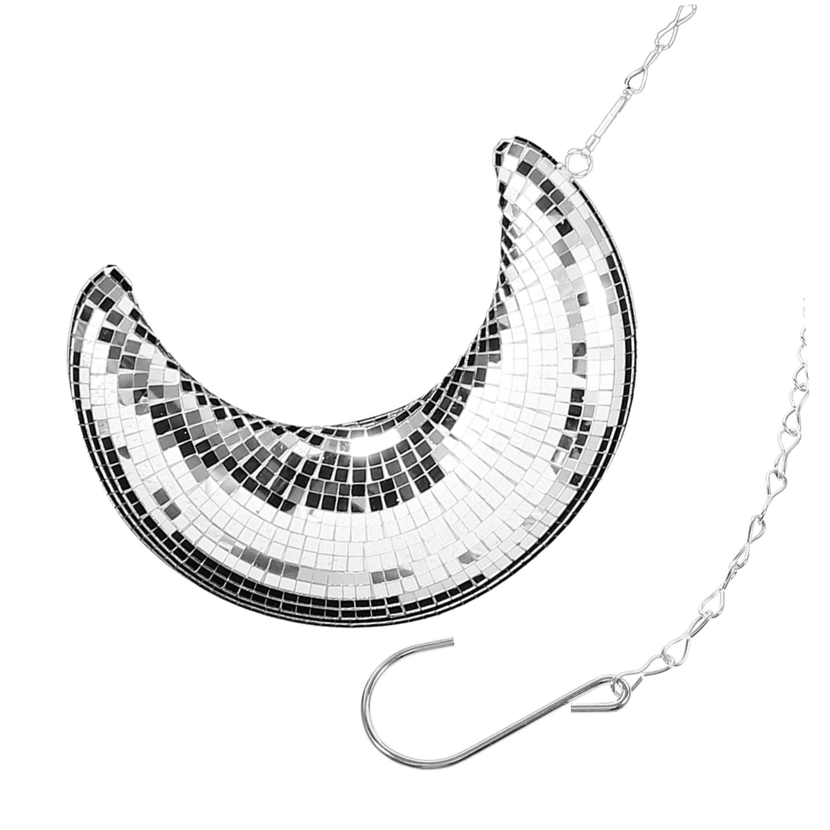 Alipis 4 Pièces Pendentif Lune Miroir Boules Disco Suspendues Décor Suspendu De Décor en Forme De Lune Boules à Facettes Décoration De Fête Décor De La Mousse Silver
