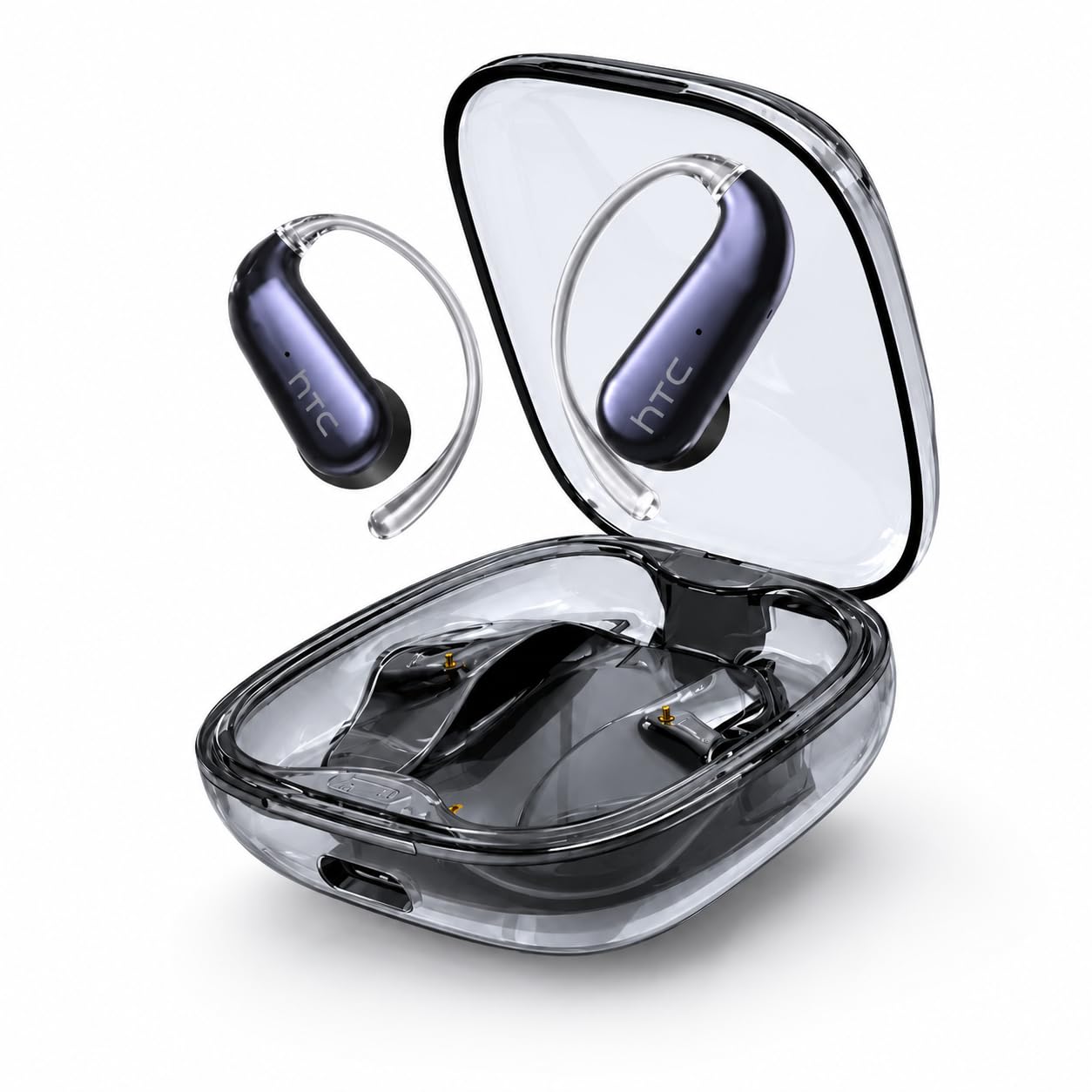 HTC NE38 - Auriculares de oreja abierta, Bluetooth 6.0, traducción IA, color negro