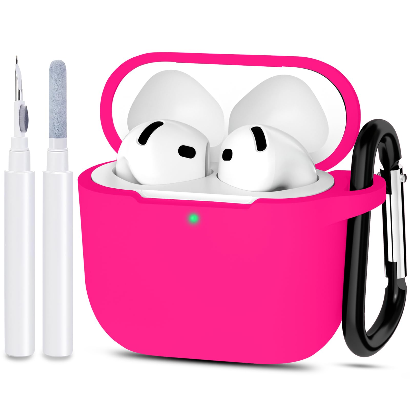 Photo 1 of ATUAT Compatible with AirPods 4 Case Cover, Protective Silicone Skin Accessories with Keychain for Women Men for Apple AirPods 4th Generation Case(2024), Front LED Visible, Hot Pink