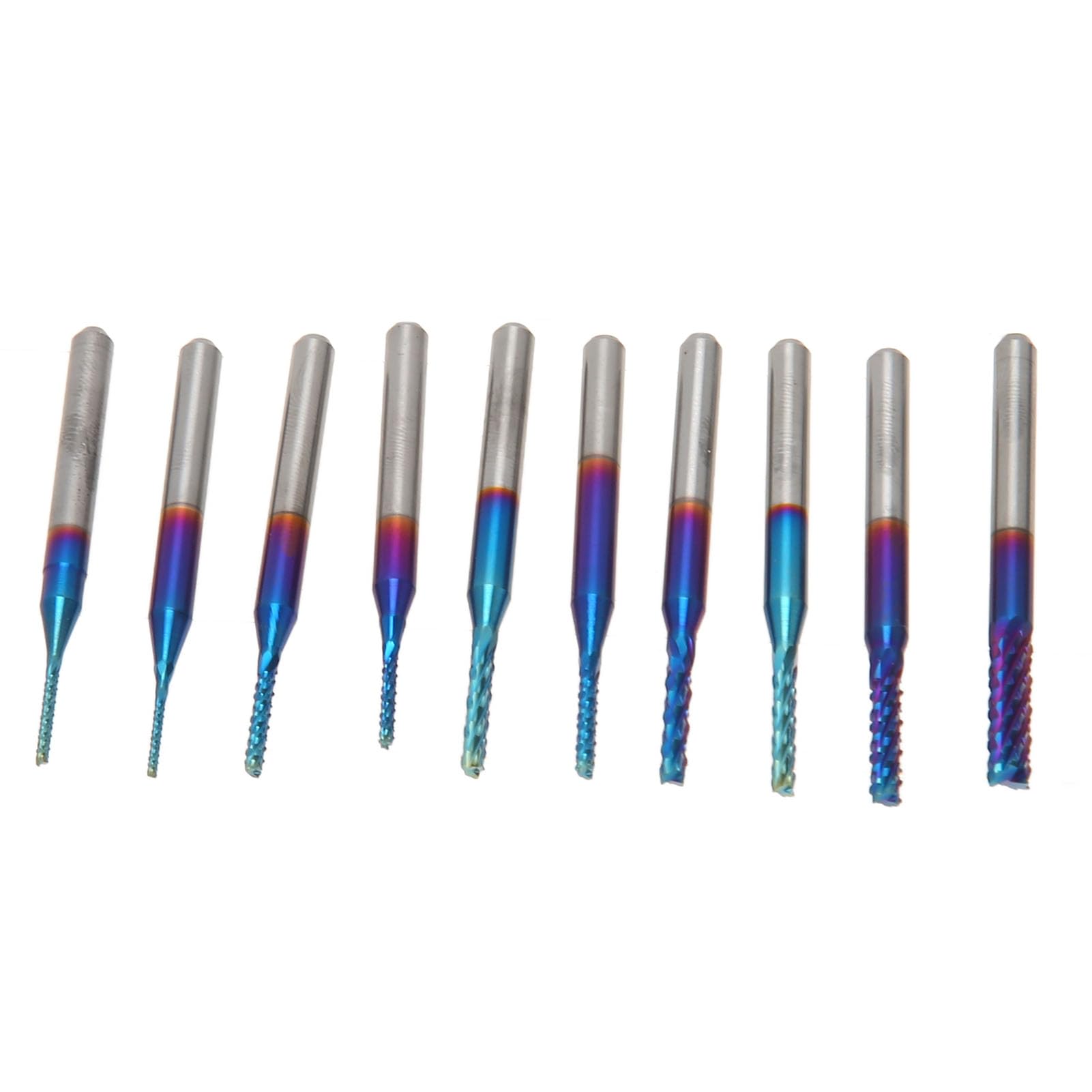 Nano Blue Coat End Mill CNC Router Bits, 10 pièces fraise en spirale acier tungstène tige 1/8" haute précision gravure fraisage 0,8-3,0 mm