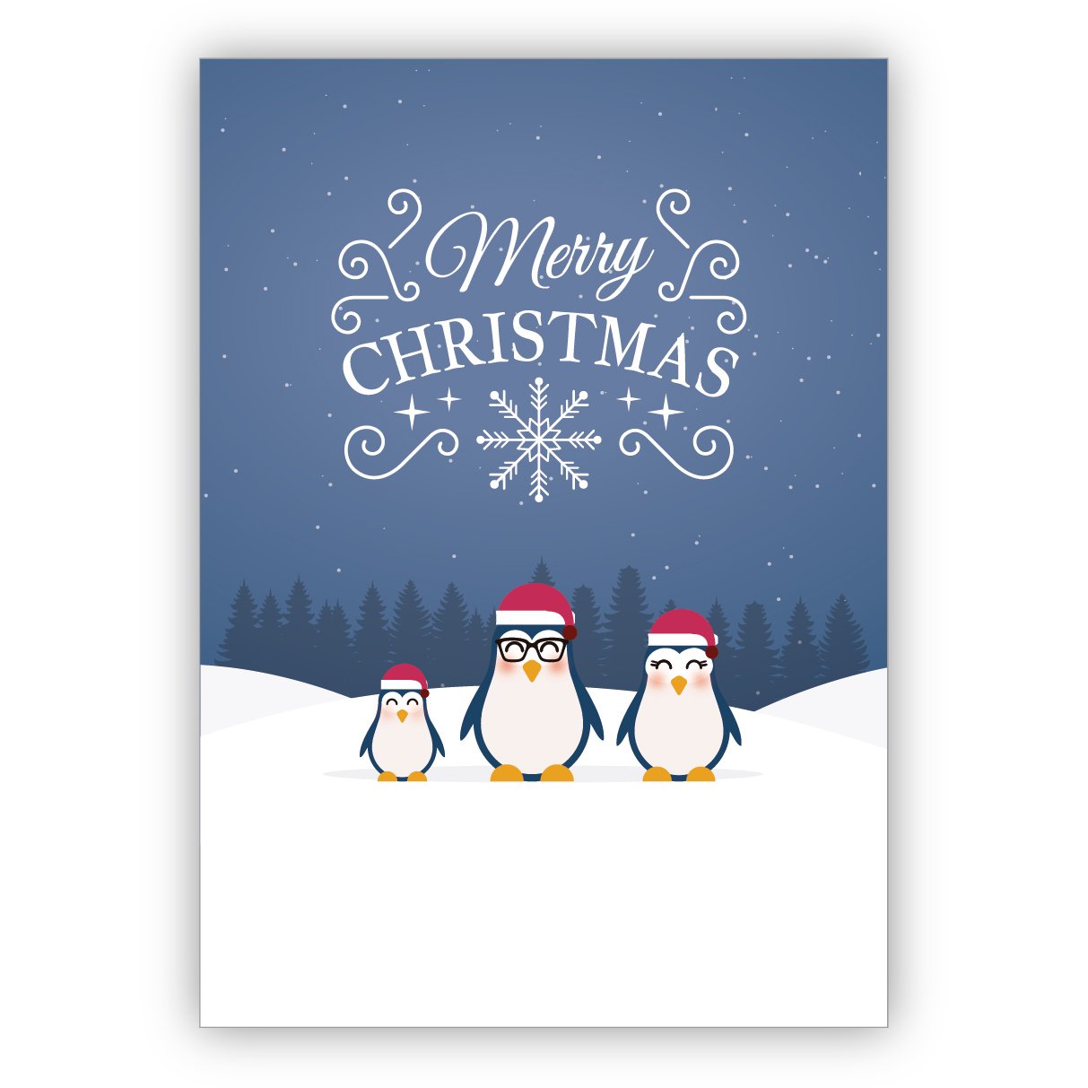 16 Stück: Eine Pinguin Familie wünscht auf dieser Weihnachtskarte: Merry Christmas • Klappkarten Set mit Umschlag als liebevoller Weihnachts Gruss für Familie und Freunde